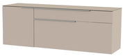 Beiges Hänge-Lowboard mit zwei Schubladen und einer Tür, seitliche Perspektive