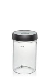 Glazen pot met zwarte deksel, max. 1 liter, zijaanzicht