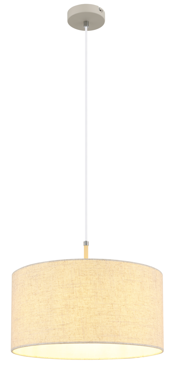 Globo Lighting Hängeleuchte DELEON Hängeleuchte mit rundem, beigem Stoffschirm, von unten betrachtet