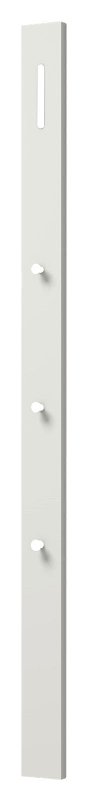 Schmale, vertikale Garderobenleiste mit mehreren Haken, seitliche Perspektive