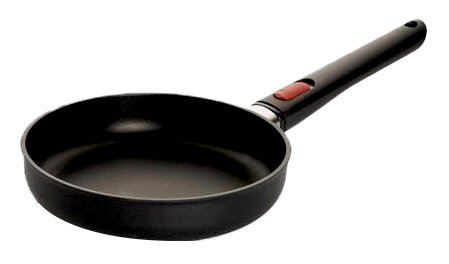 Flachpfanne EcoLite mit schwarzem Griff, seitliche Perspektive