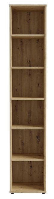 Schmales Regal aus Holz mit fünf Fächern, frontale Ansicht