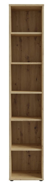 Schmales Regal aus Holz mit fünf Fächern, frontale Ansicht