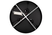 Achterkant van een ronde LED-hanglamp met zichtbare metalen steunen en elektrische onderdelen.