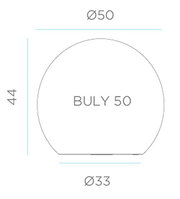 Technische Maßzeichnung des Produkts „BULY 50“ in Frontansicht mit Durchmesser Ø50, Höhe 44 und unterem Durchmesser Ø33.