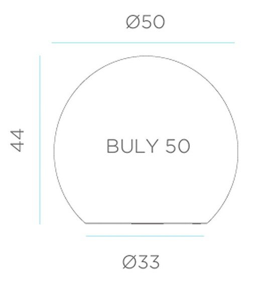 Technische Maßzeichnung des Produkts „BULY 50“ in Frontansicht mit Durchmesser Ø50, Höhe 44 und unterem Durchmesser Ø33.