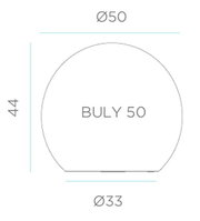 Technische maattekening van het product „BULY 50“ in vooraanzicht met een diameter van Ø50, een hoogte van 44 en een onderdiameter van Ø33.