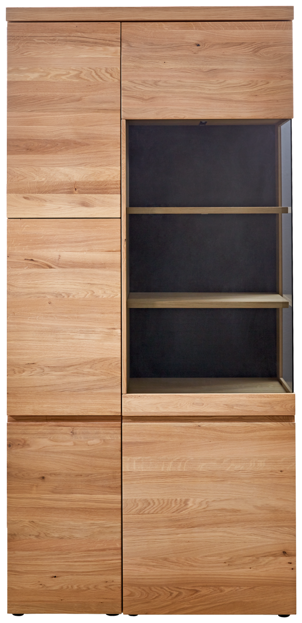 Vitrine aus Holz mit Glastür, frontal betrachtet