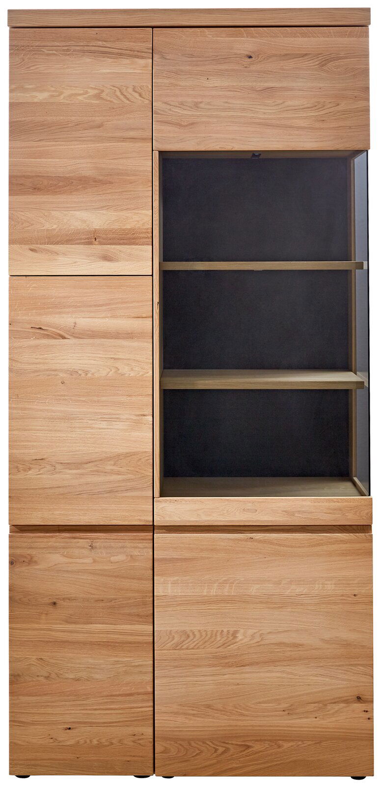 Vitrine aus Holz mit Glastür, frontal betrachtet