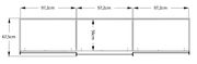 Frontale Ansicht eines Schwebetürenschranks mit drei gleich großen Segmenten, jeweils 97,2 cm breit und 67,5 cm hoch.