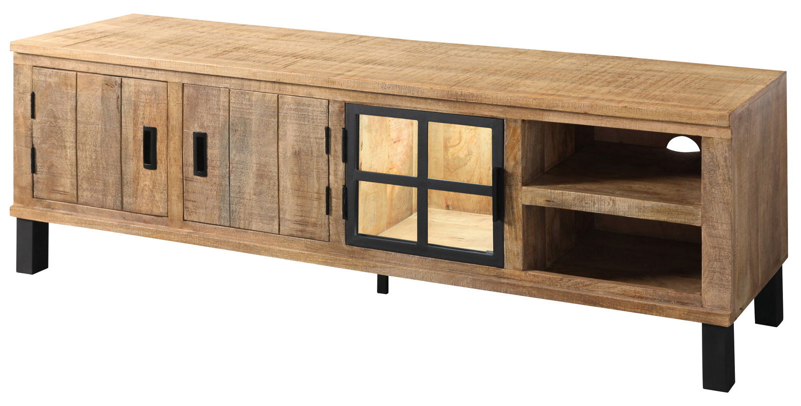 Landscape Lowboard KALI Rustikales Lowboard aus Holz mit Metallakzenten, seitliche Perspektive