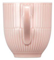 Rosa Kaffeebecher mit Henkel, vertikale Rillenstruktur, Seitenansicht