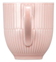 Rosa Kaffeebecher mit Henkel, vertikale Rillenstruktur, Seitenansicht