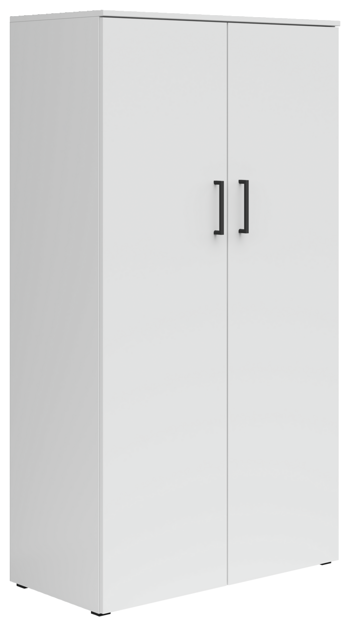 Carryhome Mehrzweckschrank MULTISTAURAUM Weißer Mehrzweckschrank mit zwei Türen und schwarzen Griffen, seitliche Perspektive