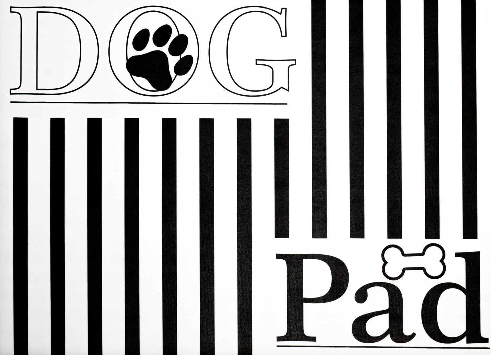 Stuco Fressnapfunterlage DOG PAD Fressnapfunterlage mit der Aufschrift 'DOG' und 'Pad', dekoriert mit einem Pfotenabdruck und einem Knochenmotiv, aus der Vogelperspektive.