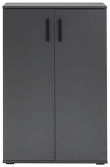 Schwarzer Schuhschrank mit zwei Türen, frontale Ansicht