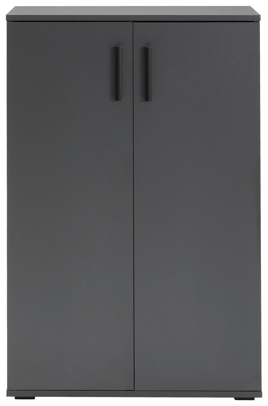 Schwarzer Schuhschrank mit zwei Türen, frontale Ansicht