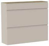 Moderner Hängeschuhschrank in Beige mit drei Fächern, seitliche Perspektive