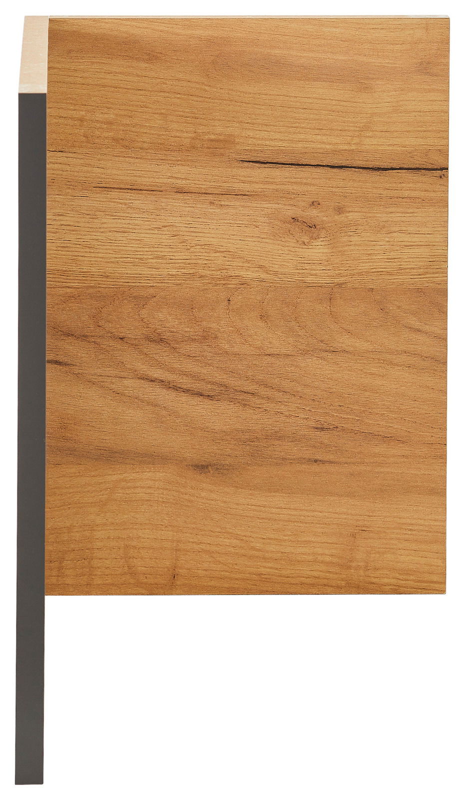 Holzfarbener Facheinsatz mit seitlichem Metallrahmen, seitliche Perspektive