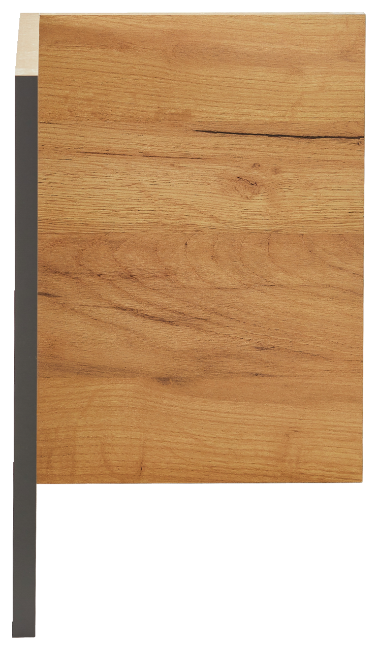 Holzfarbener Facheinsatz mit seitlichem Metallrahmen, seitliche Perspektive