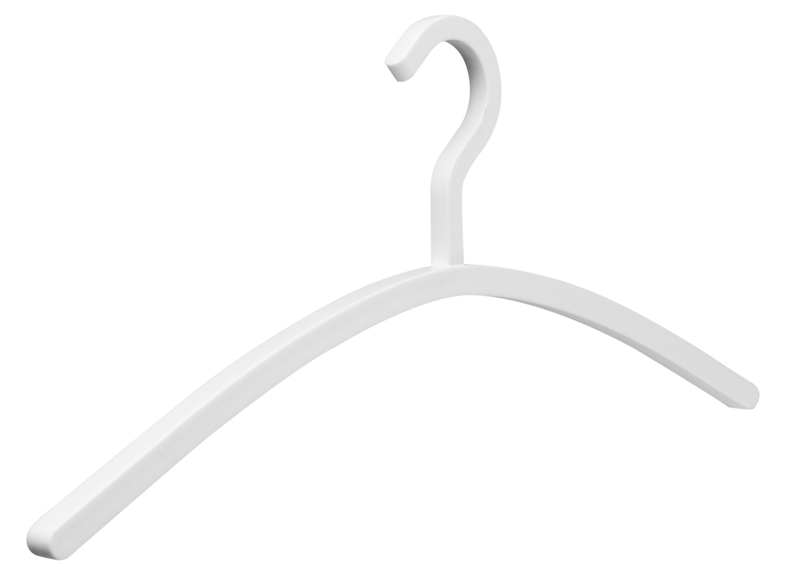 Weißer Kleiderbügel aus Kunststoff, seitliche Perspektive
