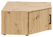 Eckaufsatzschrank aus Holz in Eichenoptik, perspektivisch von vorne rechts gesehen