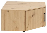 Eckaufsatzschrank aus Holz in Eichenoptik, perspektivisch von vorne rechts gesehen