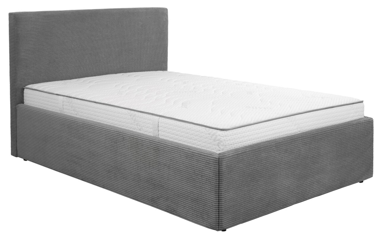 Z2 Polsterbett PB120 CALGARY Graues Polsterbett 140x200 mit hohem Kopfteil, seitliche Perspektive