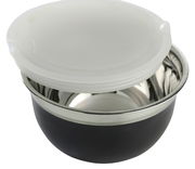 Schüssel mit Deckel aus Edelstahl, seitliche Perspektive