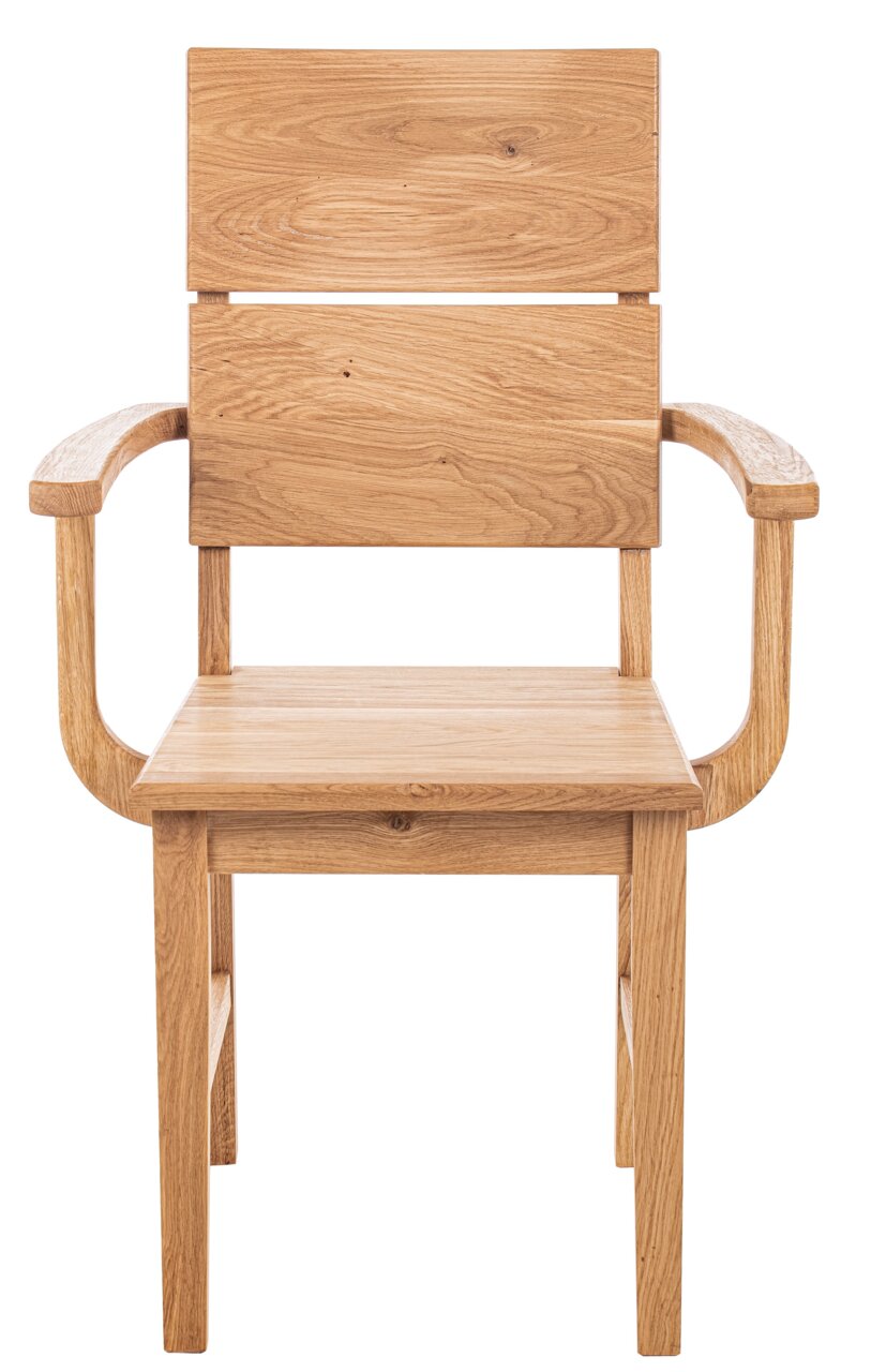 Houten fauteuil met armleuningen, vooraanzicht