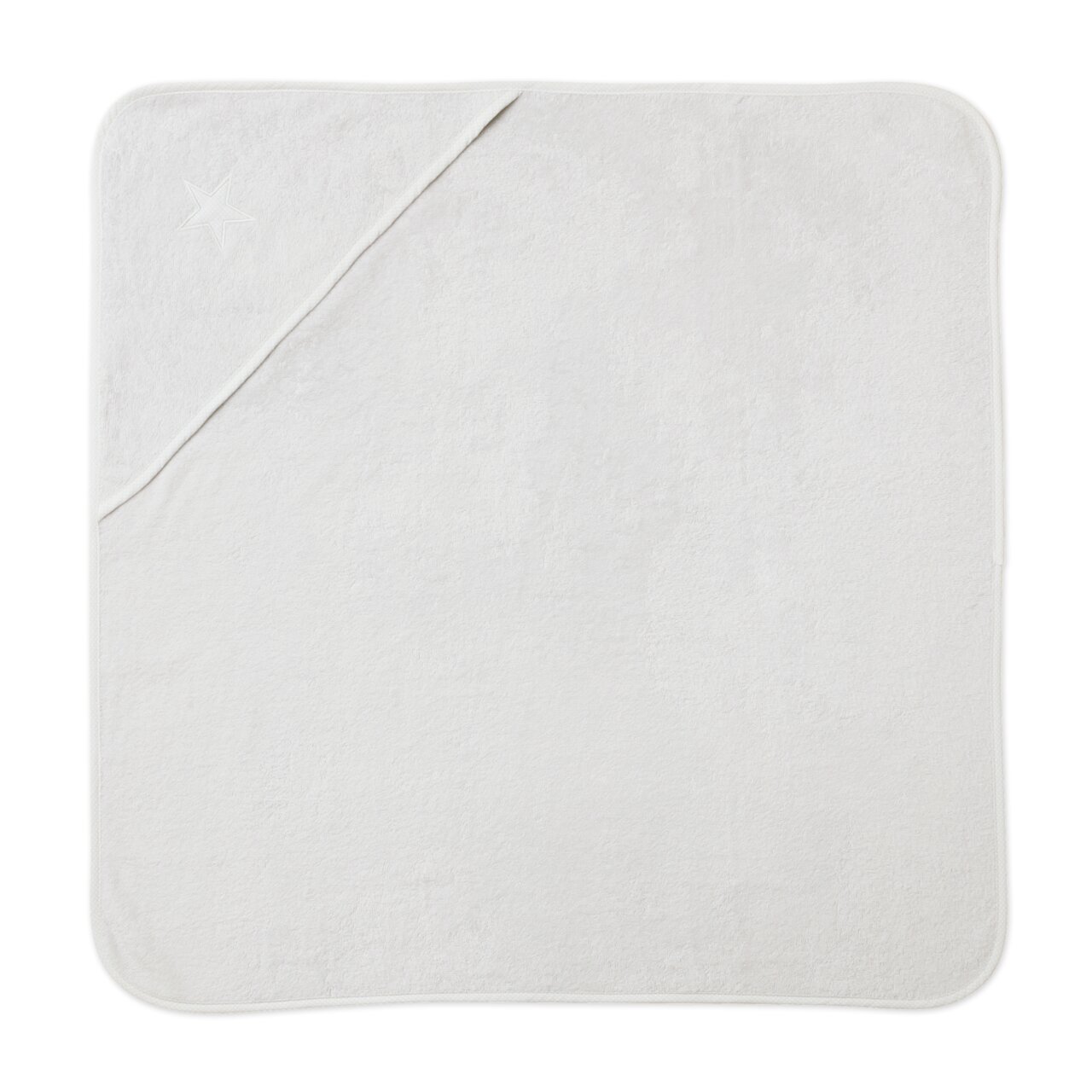 Weiße Babydecke mit Kapuze und eingesticktem Stern, Draufsicht
