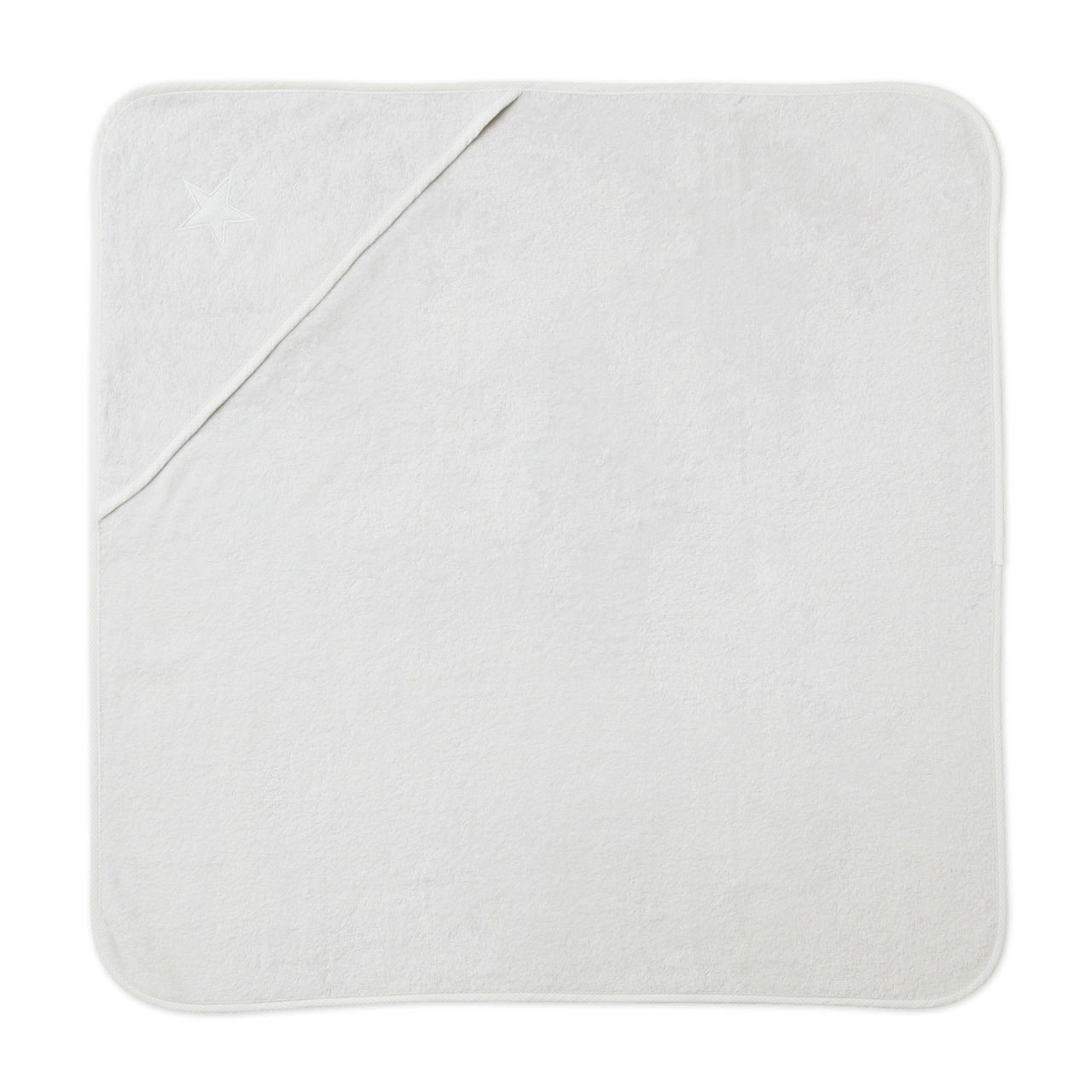 Weiße Babydecke mit Kapuze und eingesticktem Stern, Draufsicht