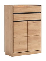Kommode aus hellem Holz mit mehreren Schubladen, seitliche Perspektive