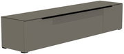 XL TV-Lowboard Moderano Serie BORMIO in seitlicher Perspektive, modernes Design in dunklem Farbton mit horizontalen Linien auf der Front.