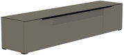XL TV-Lowboard Moderano Serie BORMIO in seitlicher Perspektive, modernes Design in dunklem Farbton mit horizontalen Linien auf der Front.