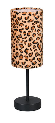 Tischleuchte mit Leopardenmuster, seitliche Perspektive