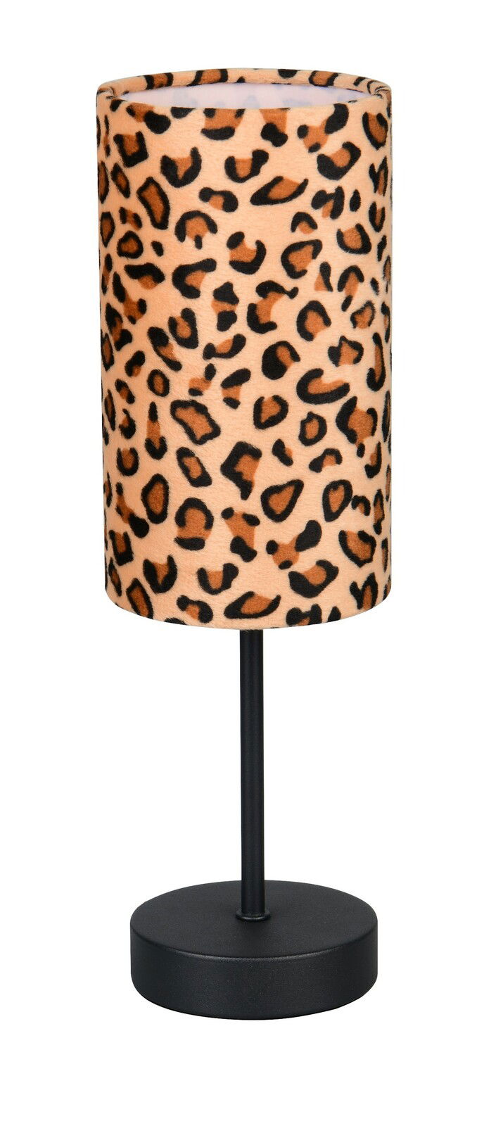 Tischleuchte mit Leopardenmuster, seitliche Perspektive