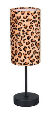 Tischleuchte mit Leopardenmuster, seitliche Perspektive