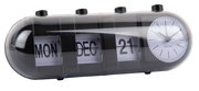 Tischuhr mit Kalenderfunktion, zeigt Montag, Dezember 21 und eine analoge Uhrzeit an, seitliche Perspektive