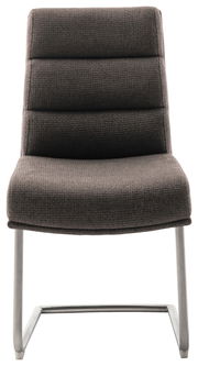 Moderner Freischwinger-Stuhl in dunklem Stoffbezug, Vorderansicht