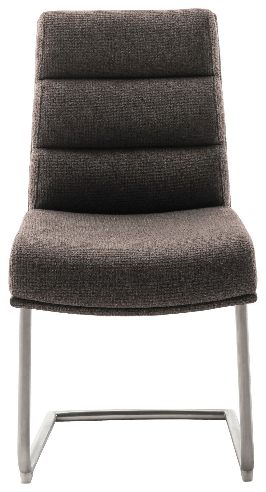 Moderner Freischwinger-Stuhl in dunklem Stoffbezug, Vorderansicht