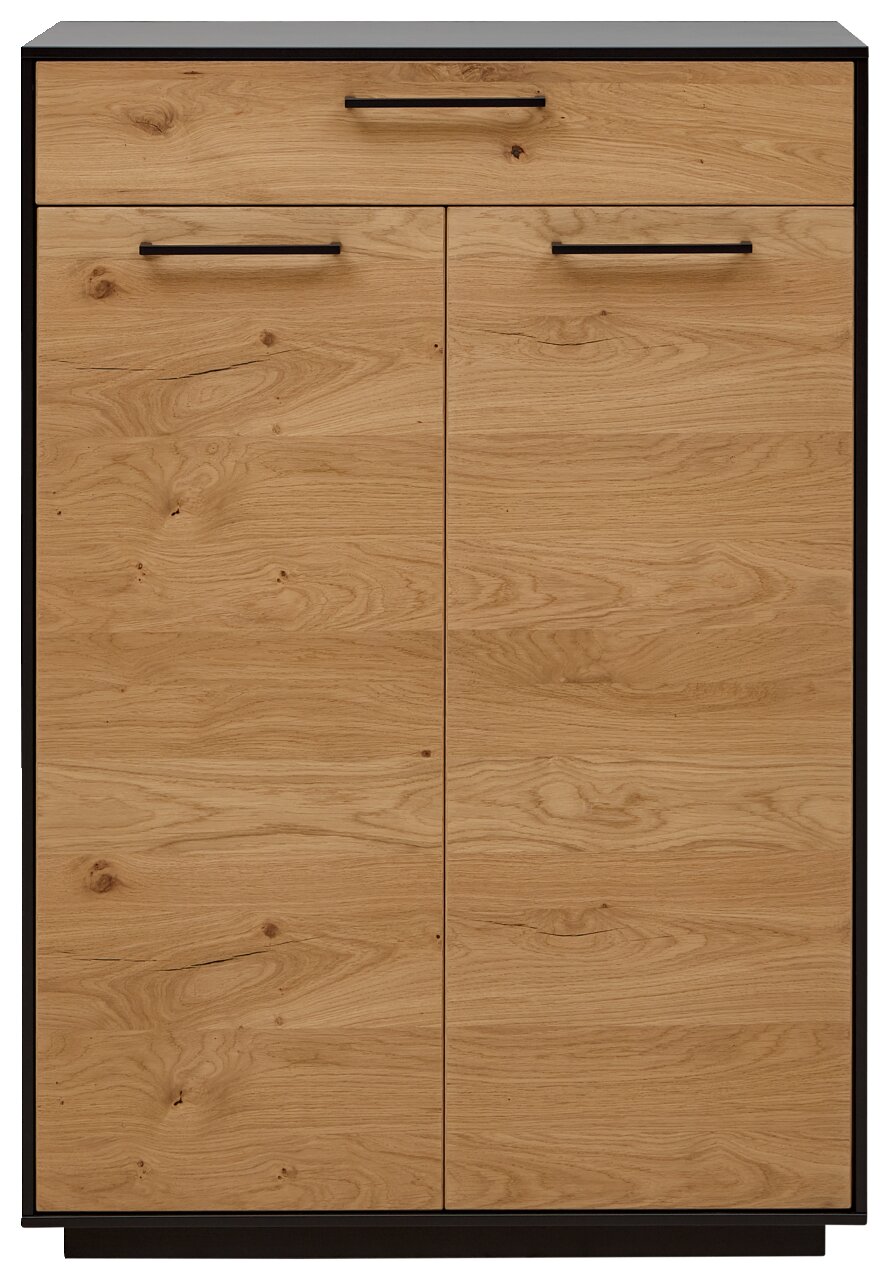 Dieter Knoll Schuhhochkommode SAVONA Schuhhochkommode aus Holz mit zwei Türen und einer Schublade, frontal fotografiert.