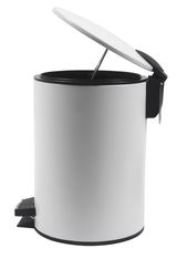 Weißer Treteimer mit einem Fassungsvermögen von 3 Litern, geöffnet, seitliche Perspektive
