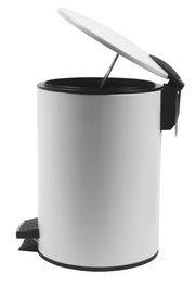 Weißer Treteimer mit einem Fassungsvermögen von 3 Litern, geöffnet, seitliche Perspektive