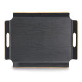 Schwarzes Serviertablett aus Holz mit seitlichen Griffen, Draufsicht