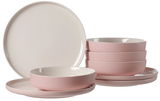 Rosa Tafel-Set Jasper, 8-teilig, bestehend aus Tellern und Schalen, seitliche Perspektive