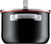 Topf aus dem Fusiontec Black 4-tlg. Set, seitliche Perspektive mit Deckel und Griff sichtbar