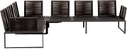 Schwarzes, modulares Outdoor-Lounge-Set mit verstellbaren Lamellen-Rückenlehnen und rechteckigen Sitzflächen, gezeigt in frontaler Seitenansicht auf weißem Hintergrund.
