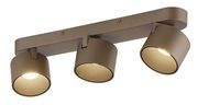 Dreifacher LED-Spot in moderner, bronzefarbener Ausführung, seitliche Perspektive