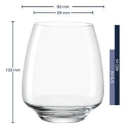 Transparenter Becher mit einem Fassungsvermögen von 460 ml, Seitenansicht mit Maßangaben.